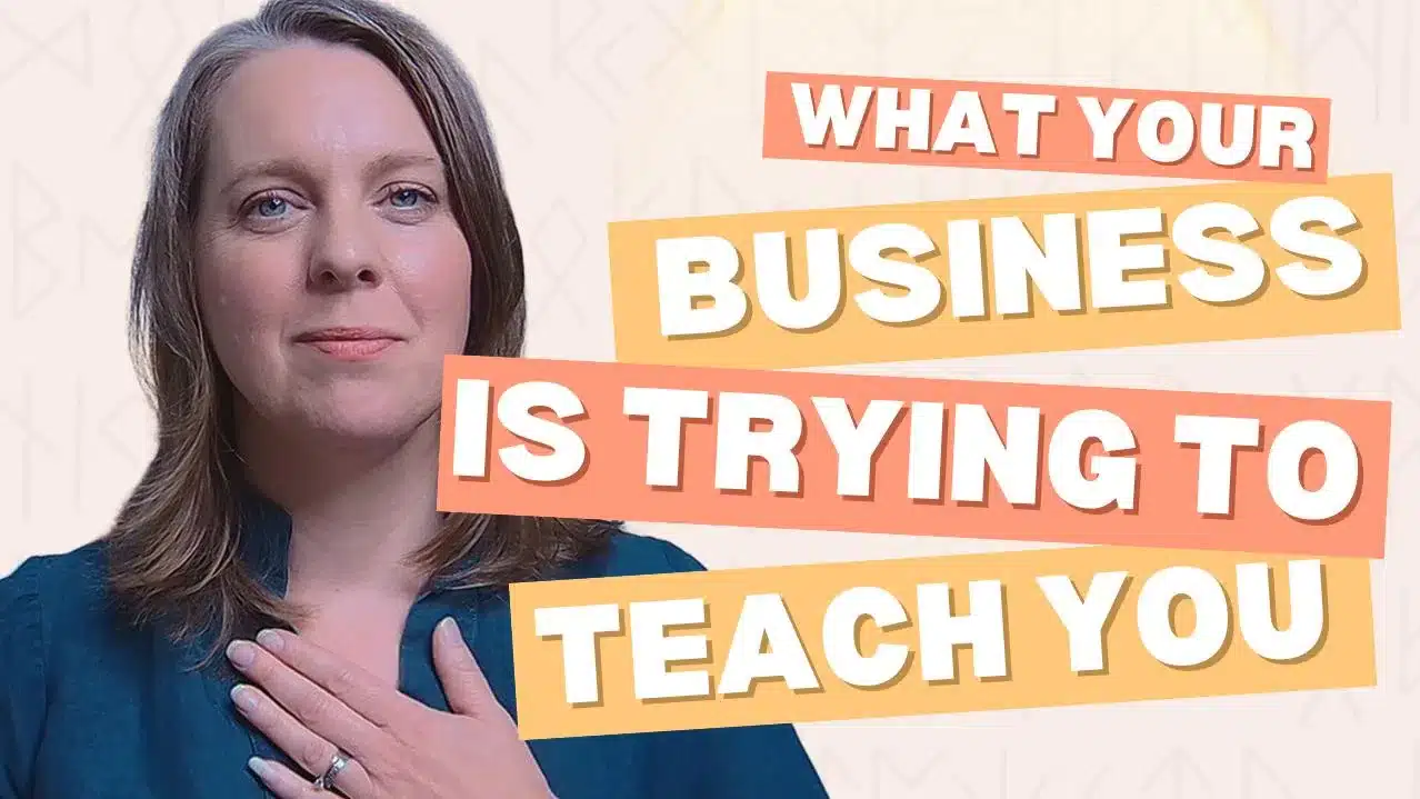 Selena Woodward smiling with hand on heart, podcast thumbnail for “What Your Business Is Trying to Teach You” from the Inner Business Podcast.