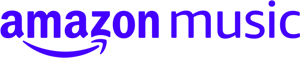 Amazon Music logo, featuring the brand name in bold purple text with a smile graphic, symbolizing a platform for streaming music and podcasts.