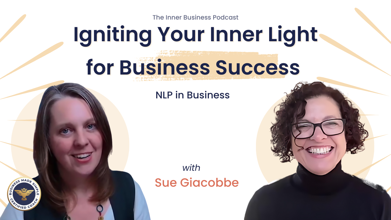 Podcast cover for "Igniting Your Inner Light for Business Success" featuring Selena Woodward and guest Sue Giacobbe.