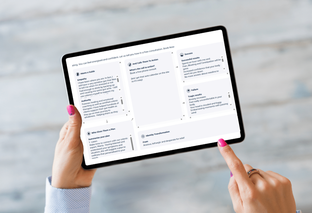 Example of a completed StoryBrand BrandScript from the Messaging Magic program, showing how business messaging is clarified to attract ideal clients.