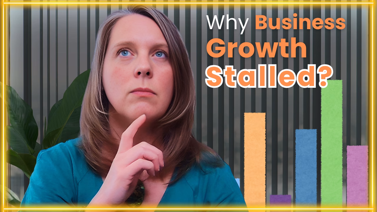 Podcast episode graphic exploring why business growth stalls and how to realign for success with Selena Woodward.